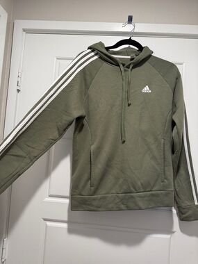 adidas Olive Green Hoodie with White Three-Stripe Sleeves